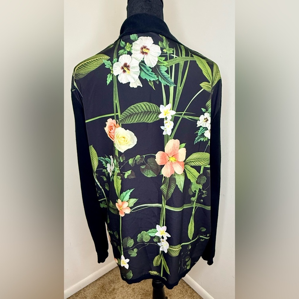 Ted Baker London preppy chic floral open front black lightweight cardigan med - Picture 2 of 8